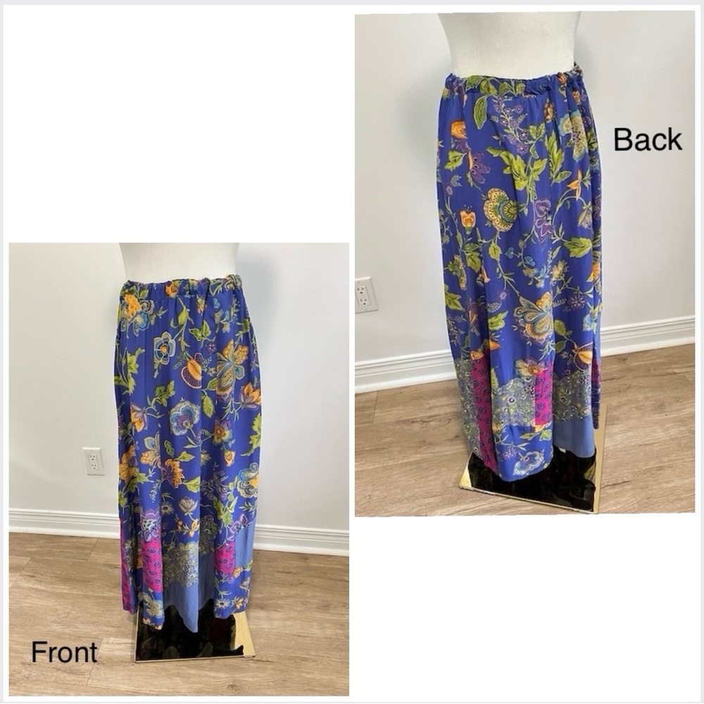 Vintage 90’s Royal Blue Floral + Paisley Patchwork Boho Midi Skirt - Picture 13 of 16